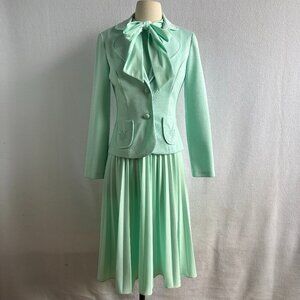 1970s Mint Green Fit & Flare Accordion Pleat Dress & Jacket Set